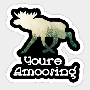 Youre Amoosing Walking Moose With A Green White Forest Tree Fill Sticker